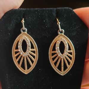 Gold-Tone Filigree Drop Earrings with Crystal Accents